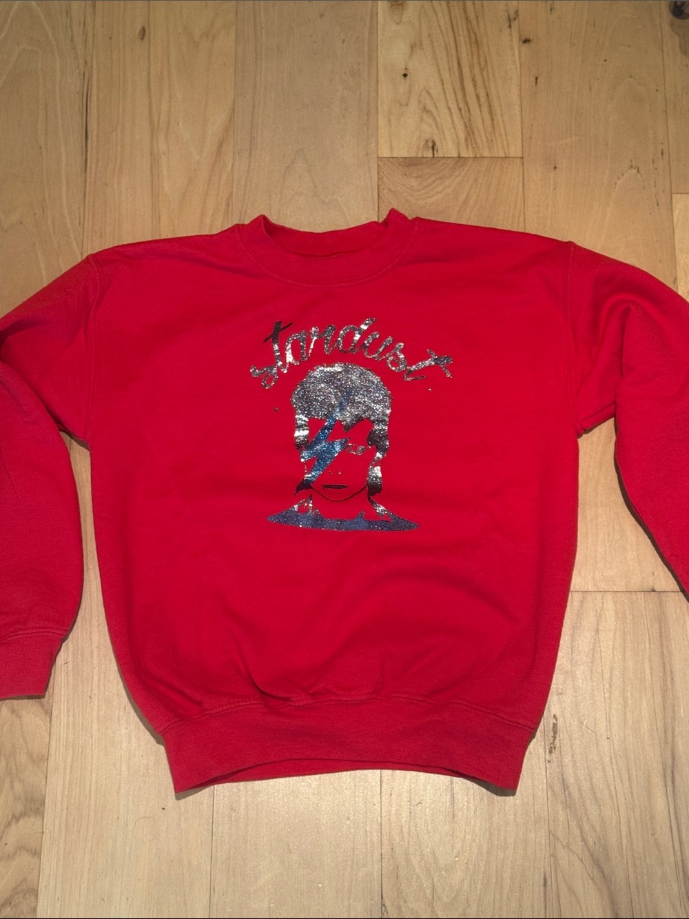 BABY TEITH BOWIE RED GLITTER KIDS SWEATSHIRT SIZE 8 YRS OLD